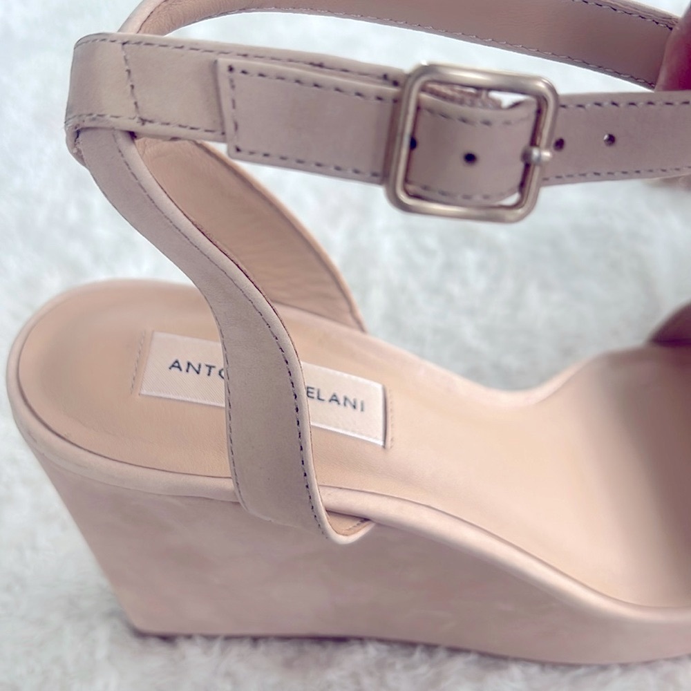 Antonio Melani Sz 9 Nude Beige Leather Open Toe High 4.5” High Heel Sandals NWT - Picture 5 of 16